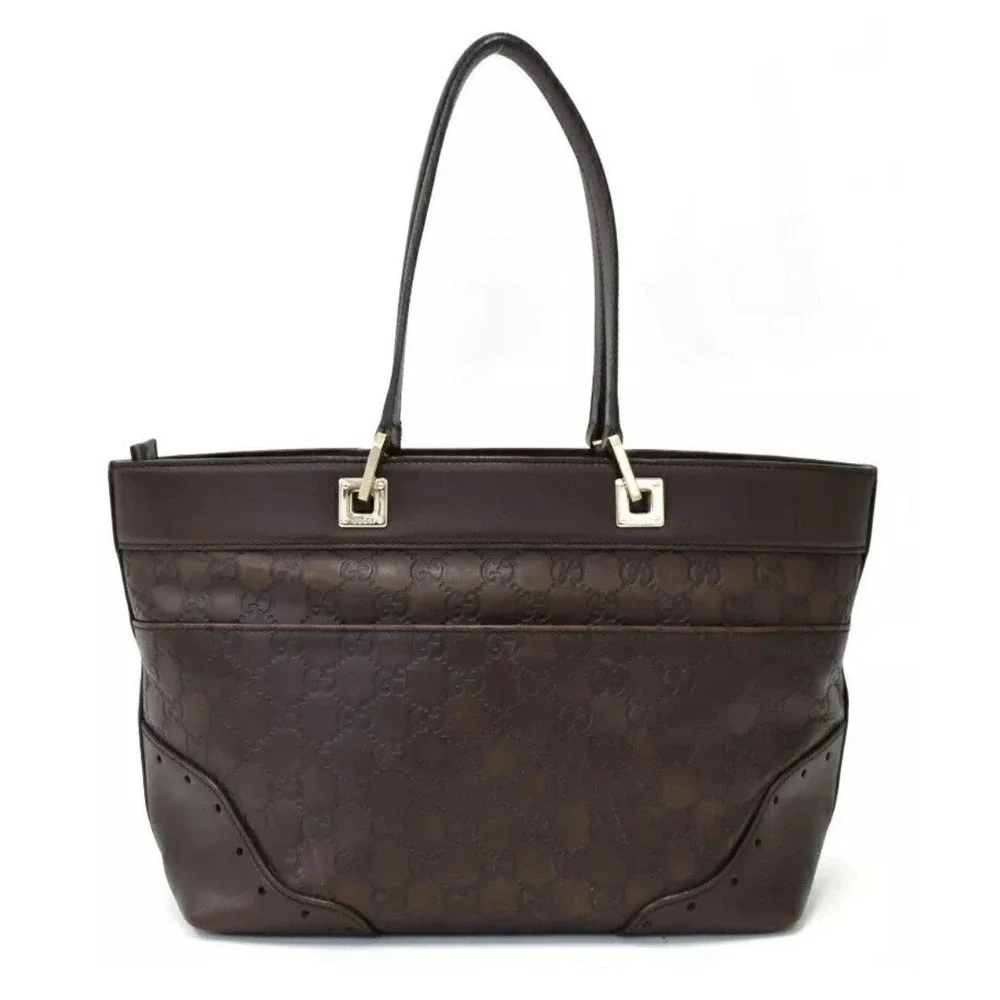 GUCCI Guccissima Shoulder Tote Bag GG Dark Brown Leather 145993 Authentic